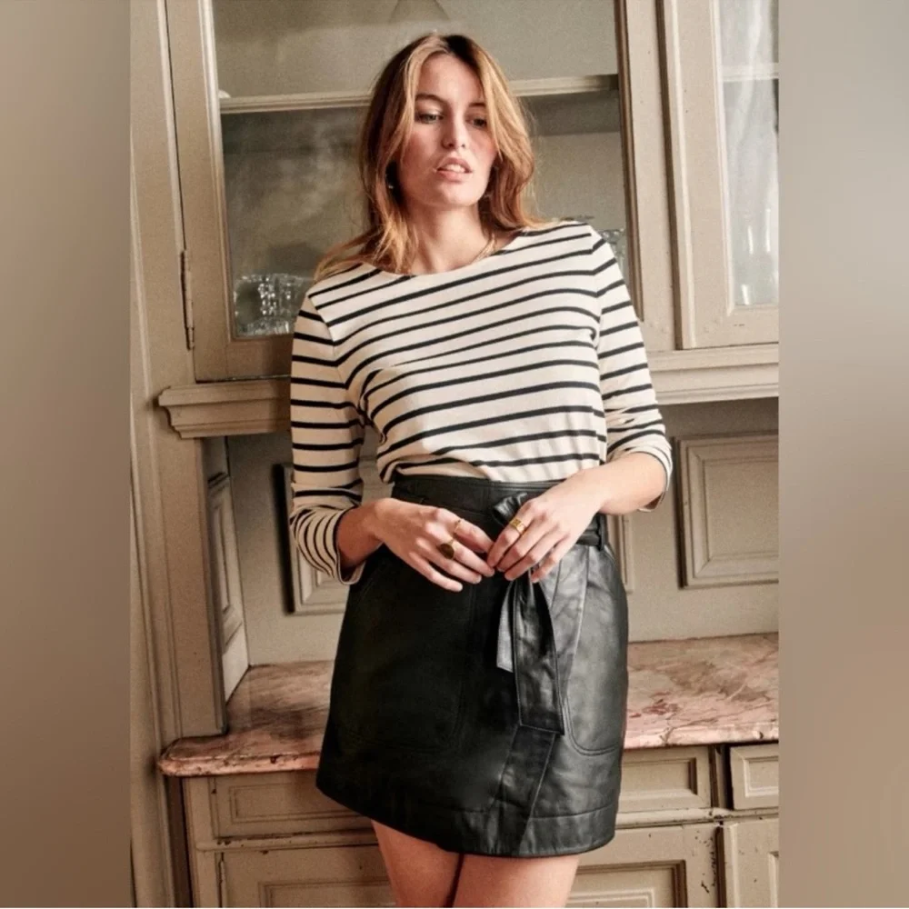 Sezane Leandra Skirt Smooth Black Lamb Leather Size 34 US 2